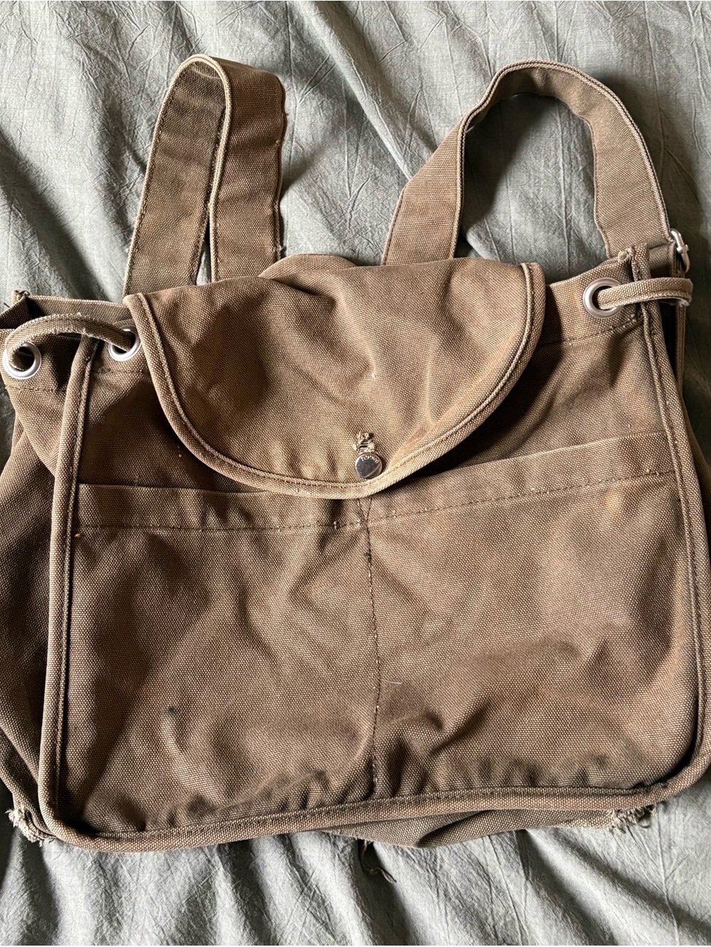 BAGGU Faded Khaki Green Canvas Backpack Tote